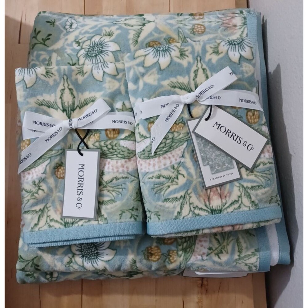 6 pc William Morris & Co Towel Set Strawberry Thief Bath Hand Tip Cotton Velour - Picture 2 of 8